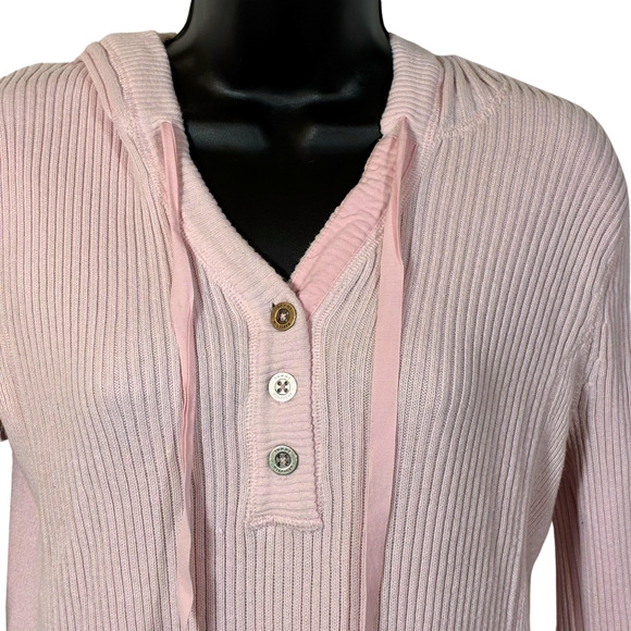 Tommy Hilfiger Hoodie Sweater Pink Long Sleeve Shirt M Ribbed Cotton Drawstring - Picture 4 of 11